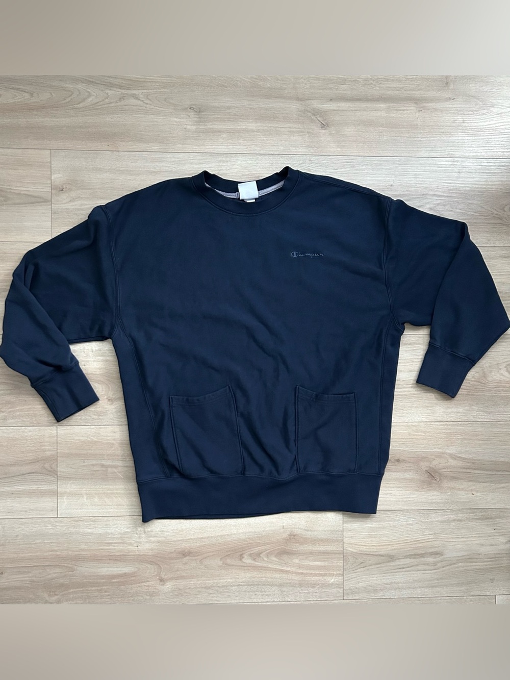 Champion Men's Navy Crewneck Sweatshirt with Front Pockets